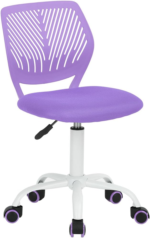 FurnitureR Writing Desk Chair for Teens Boys Girls,Home Office Chair with Breathable PP Mid Back, Armless,Height Adjustable,360 Swivel Chair,Purple