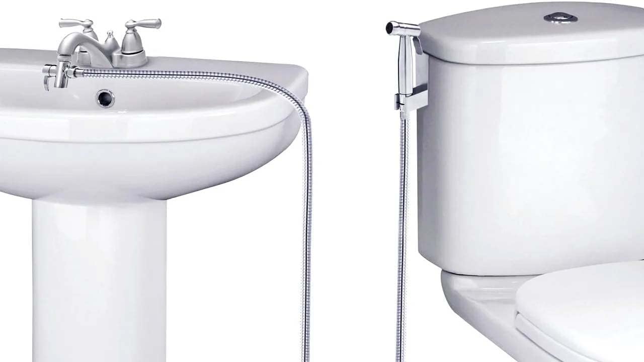 Faucet Bidet Sprayer for Toilet - Warm Water Handheld Sprayer with Sink Hose Attachment for Bathroom (Stainless Steel)