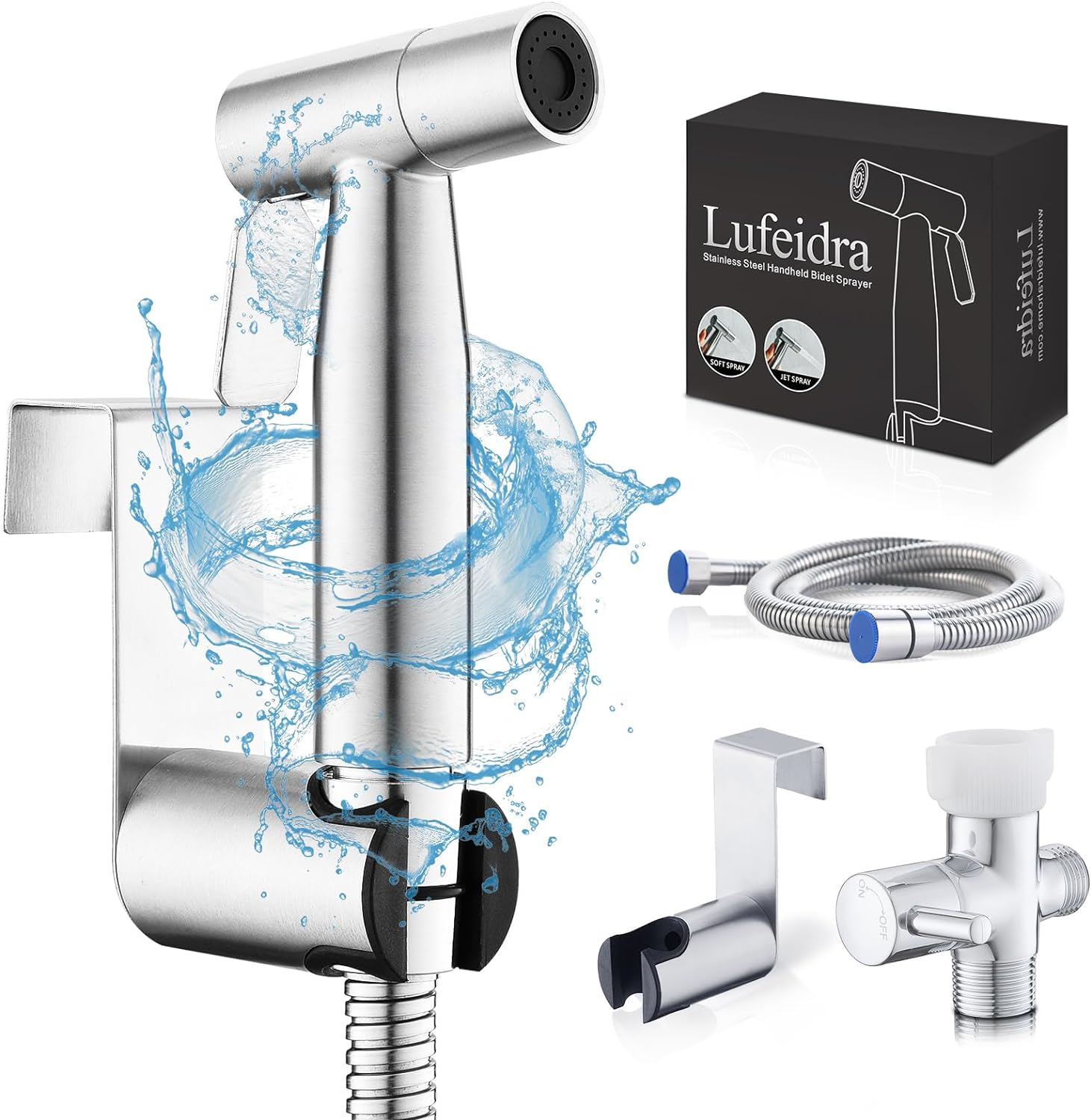 LUFEIDRA Handheld Bidet Sprayer for Toilet-Adjustable Water Pressure Jet Spray with Bidet Hose for Feminine Wash, New Premium Stainless Steel Muslim Shower Toilet Bidet Cloth Diaper Sprayer Set