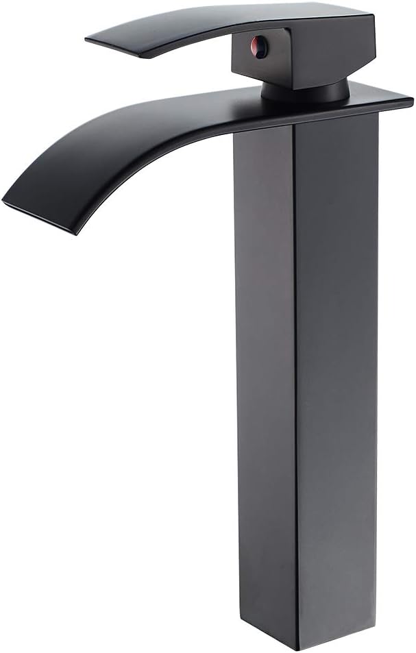 VOTON Tall Bathroom Vessel Faucet Black Waterfall Single Handle One Hole Lavatory Sink Bowl Mixer Tap