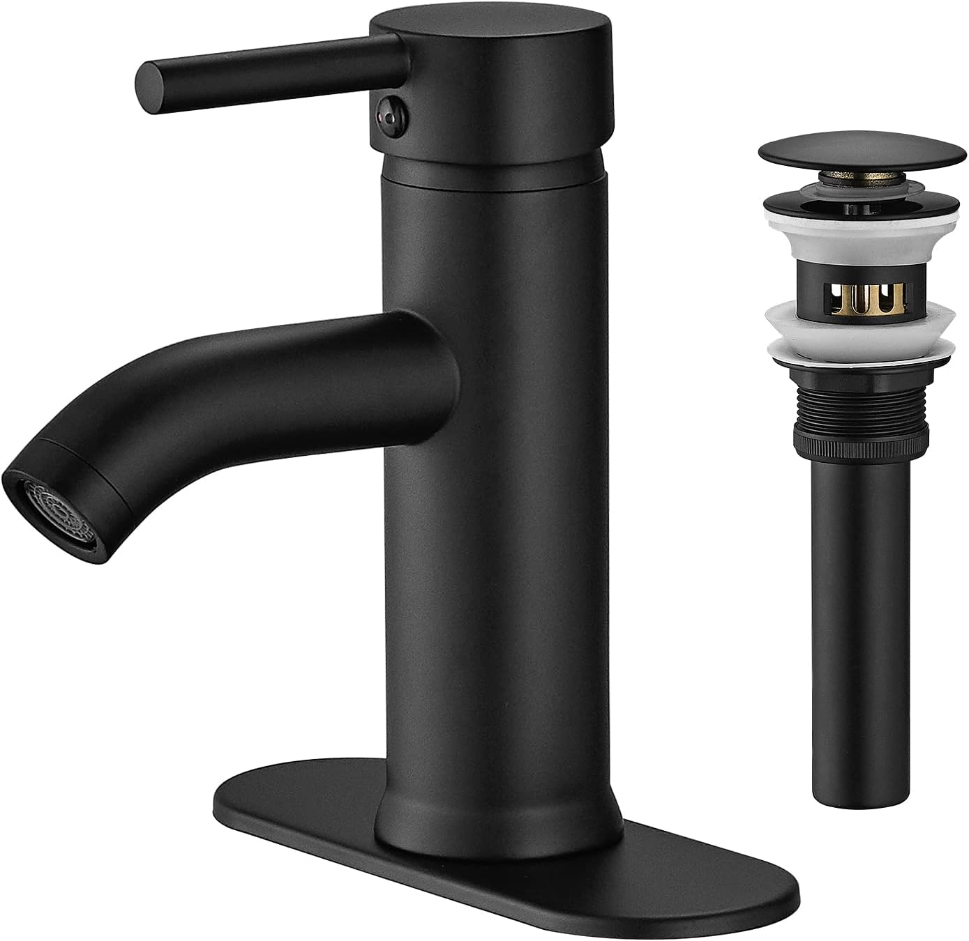 Black Bathroom Faucet Single Handle Bathroom Sink Faucet with Pop-up Drain Rv Lavatory Vessel Faucet Basin Mixer Tap with Deck Plate