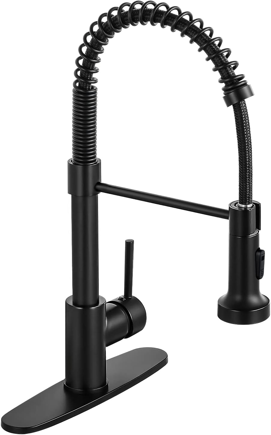 DJS Kitchen Faucets with Pull Down Sprayer Matte Black -Dual Mode SettingSingle Handle 1 or 3 Holes Commercial Spring Kitchen Sink Faucet with Deck Plate for Farmhouse RV Vessel Basin