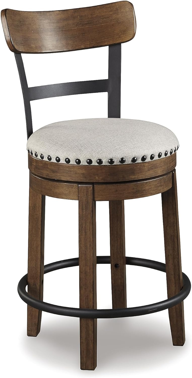 Signature Design by Ashley Valebeck Rustic Farmhouse 24.5 Counter Height Swivel Bar Stool, Brown