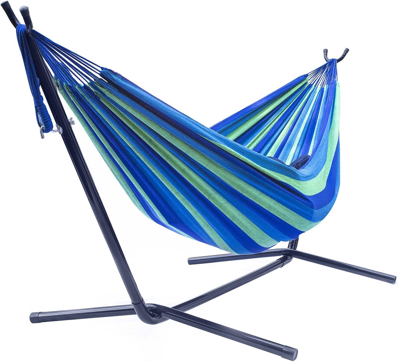 Sorbus 2-Person Stylish Hammock with Steel Stand- Premium Cotton Blend 60 Large Hammock Bed- Heavy Duty 450lbs Portable Hammock w/Carrying Case - For Garden Yard Patio Outdoor Camping Gifts- Washable