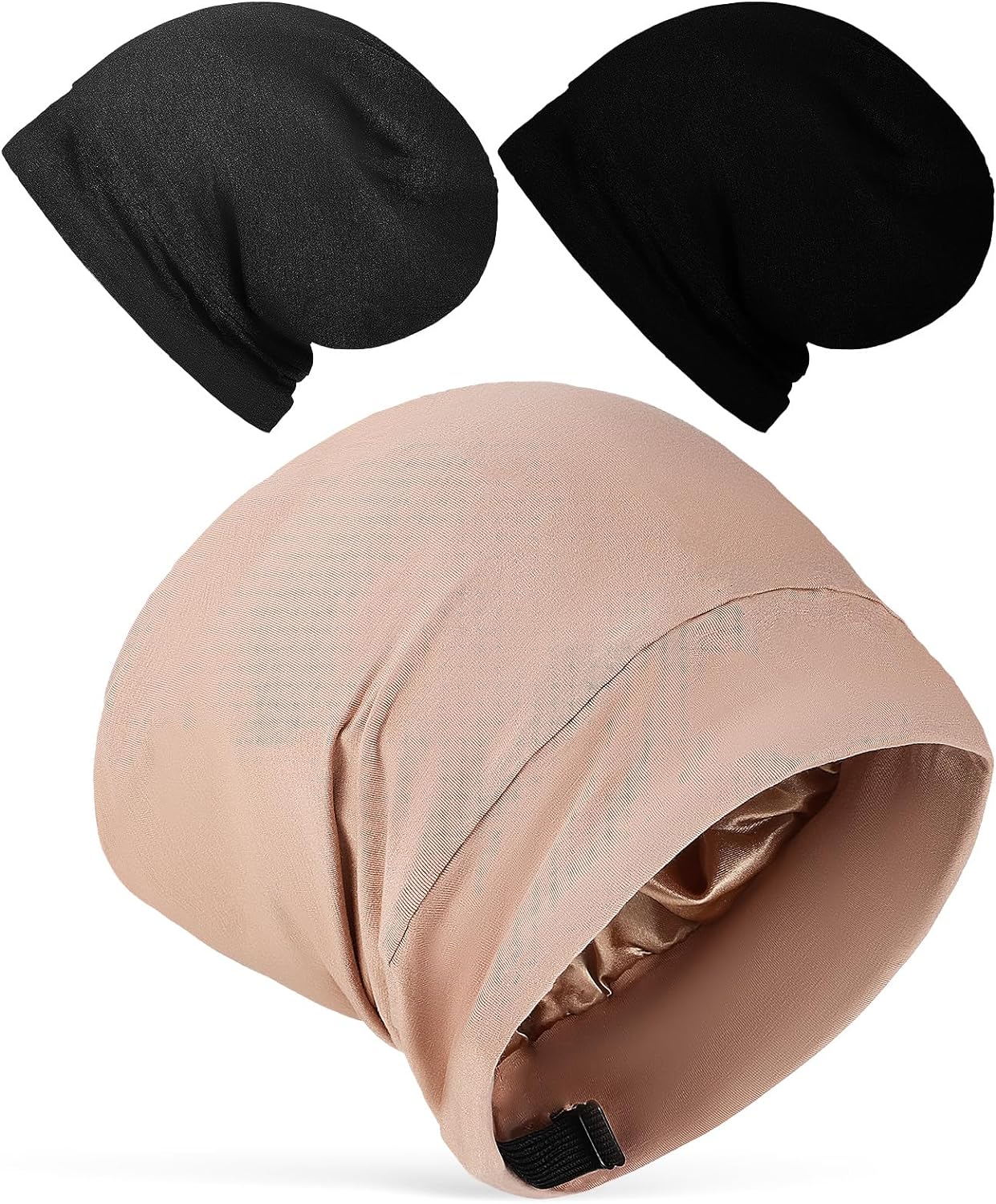 FOMIYES 3Pcs Satin Lined Sleep Cap, Women Night Hair Cap for Curly Hair and Braids, Adjustable Satin Hair Wrap for Sleeping