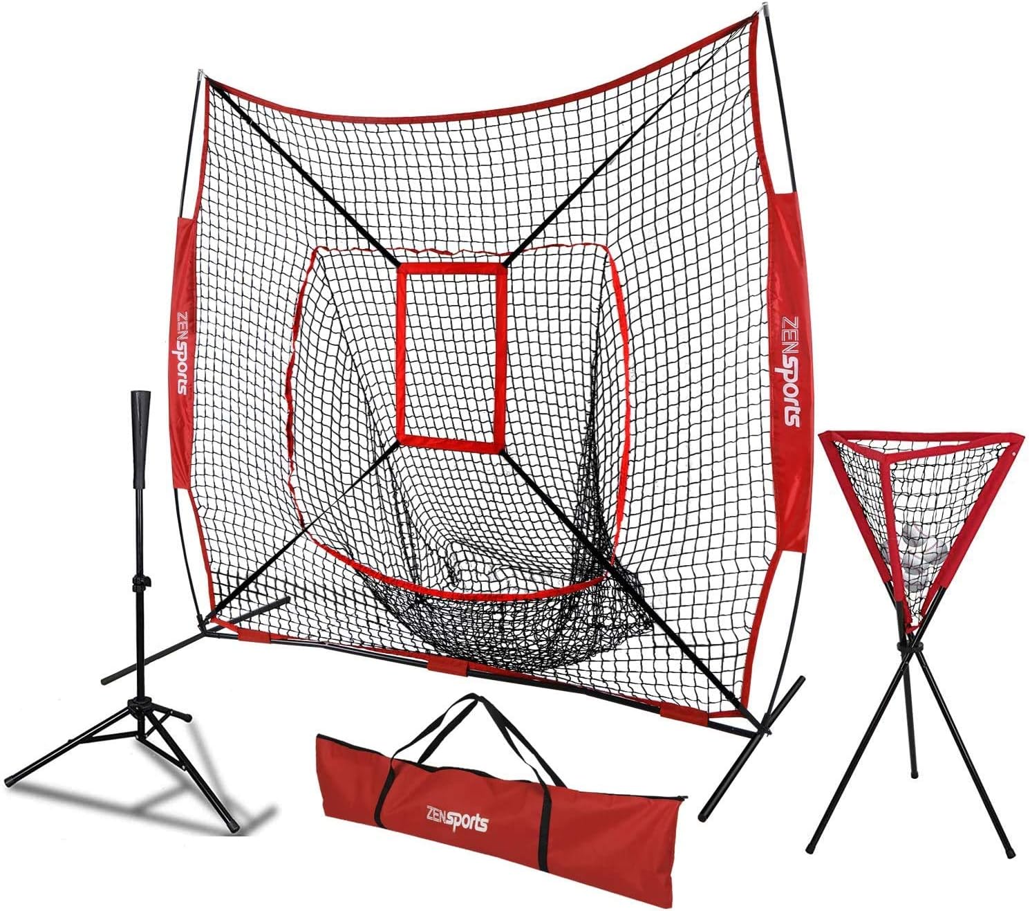 ZENY Baseball Softball Net Combo 7x7 Hitting Net Baseball Backstop Practice Net for Pitching Catching, with Batting Tee, Ball Caddy, Strike Zone and Carry Bag