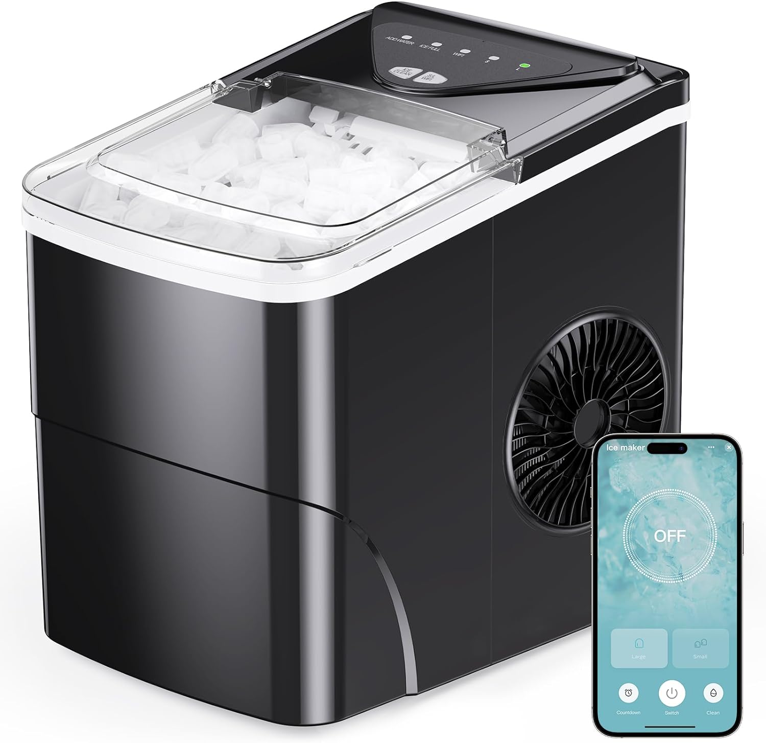 Silonn Smart Countertop Ice Maker - Compact Ice Maker with App Control, 9 Cubes in 6 Mins, 26 lbs per Day, 2 Ice Cube Sizes, Portable Ice Maker with Self-Cleaning for Kitchen/Office