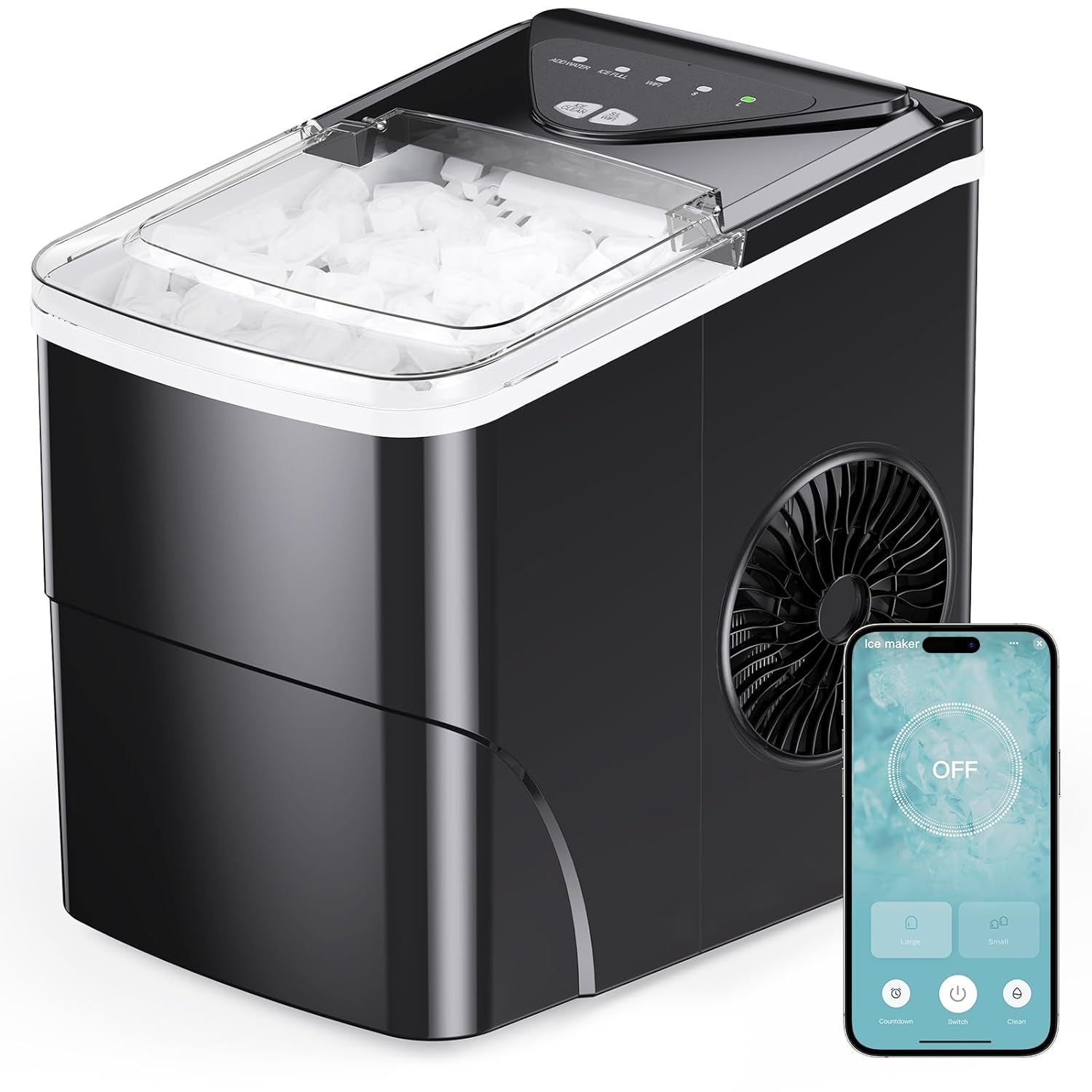 Silonn Smart Countertop Ice Maker, Compact Ice Maker with App Control, 9 Cubes in 6 Mins, 26 lbs per Day, 2 Ice Cube Sizes, Portable Ice Maker with Self-Cleaning for Kitchen/Office