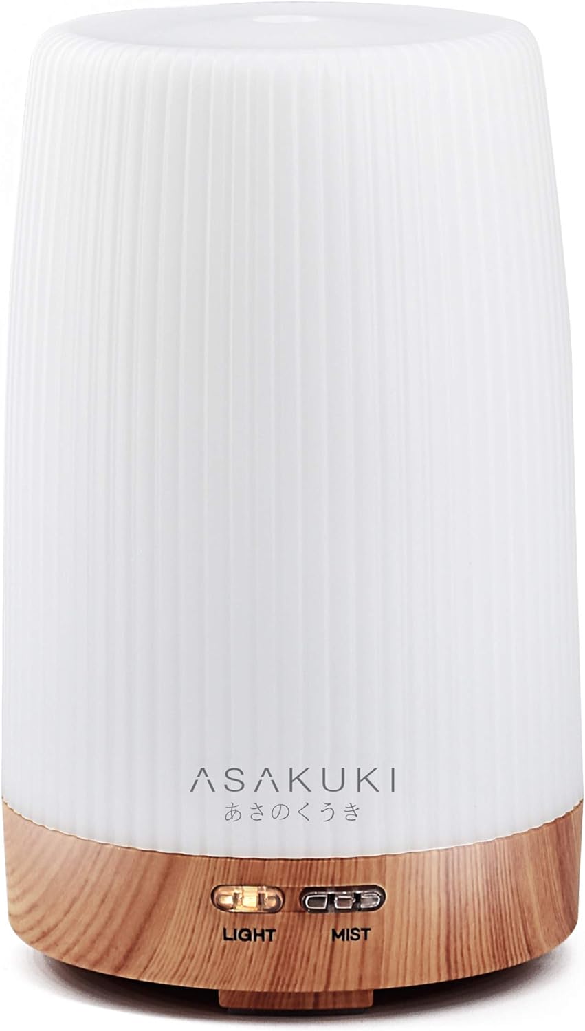 ASAKUKI 100ml Essential Oil Diffuser, 5 in 1 Ultrasonic Aromatherapy Diffuser with Intermittent Timer, 7 LED Lights and Auto-Off Safety Switch