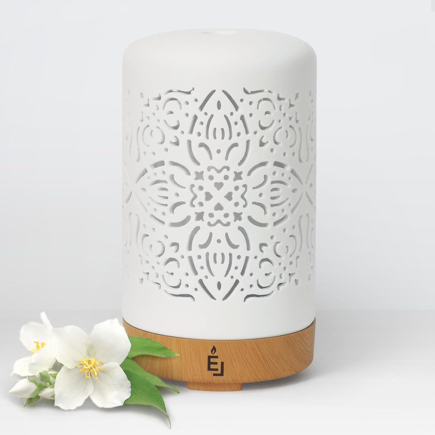 Earnest Living Essential Oil Diffuser White Ceramic Diffuser 100 ml Timers Night Lights and Auto Off Function Home Office Humidifier Aromatherapy Diffusers for Essential Oils