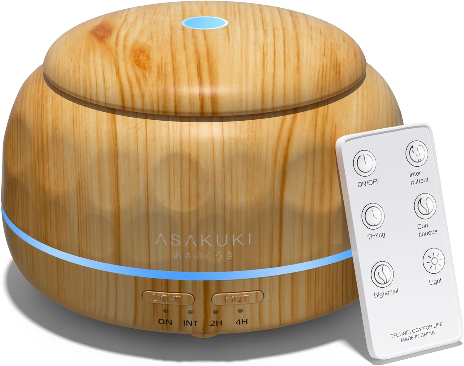 ASAKUKI Essential Oil Diffuser 300ML Aromatherapy Humidifier with 7-Color Light, Small Home Diffuser and Perfect for Relaxation-Light Wood