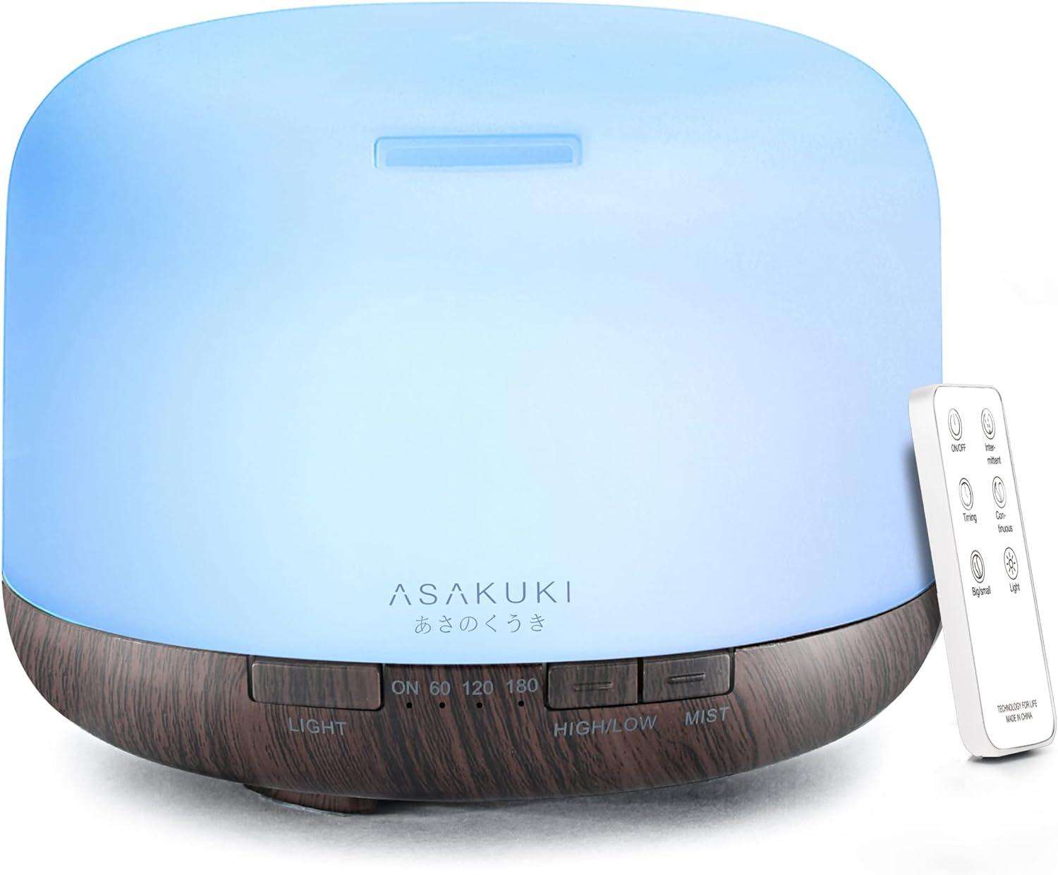 ASAKUKI 500ml Premium, Essential Oil Diffuser with Remote Control, 5 in 1 Ultrasonic Aromatherapy Fragrant Oil Humidifier Vaporizer, Timer and Auto-Off Safety Switch Brown