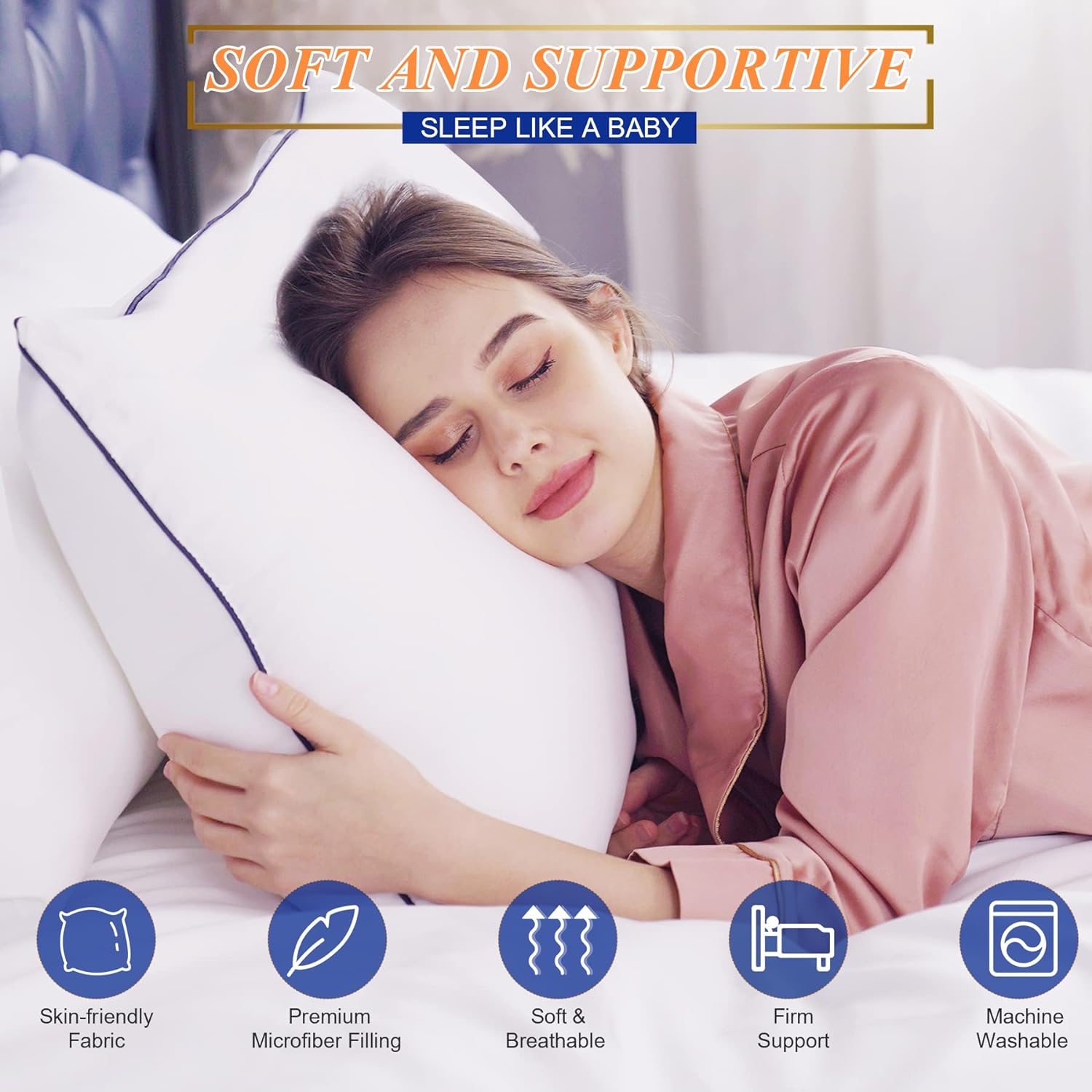 Supportive Bed Throw Pillows, European Size - 26 x 26 Inches, Set of 2, Hotel Quality with Premium Soft Down Alternative Filled for Back, Stomach or Side Sleepers