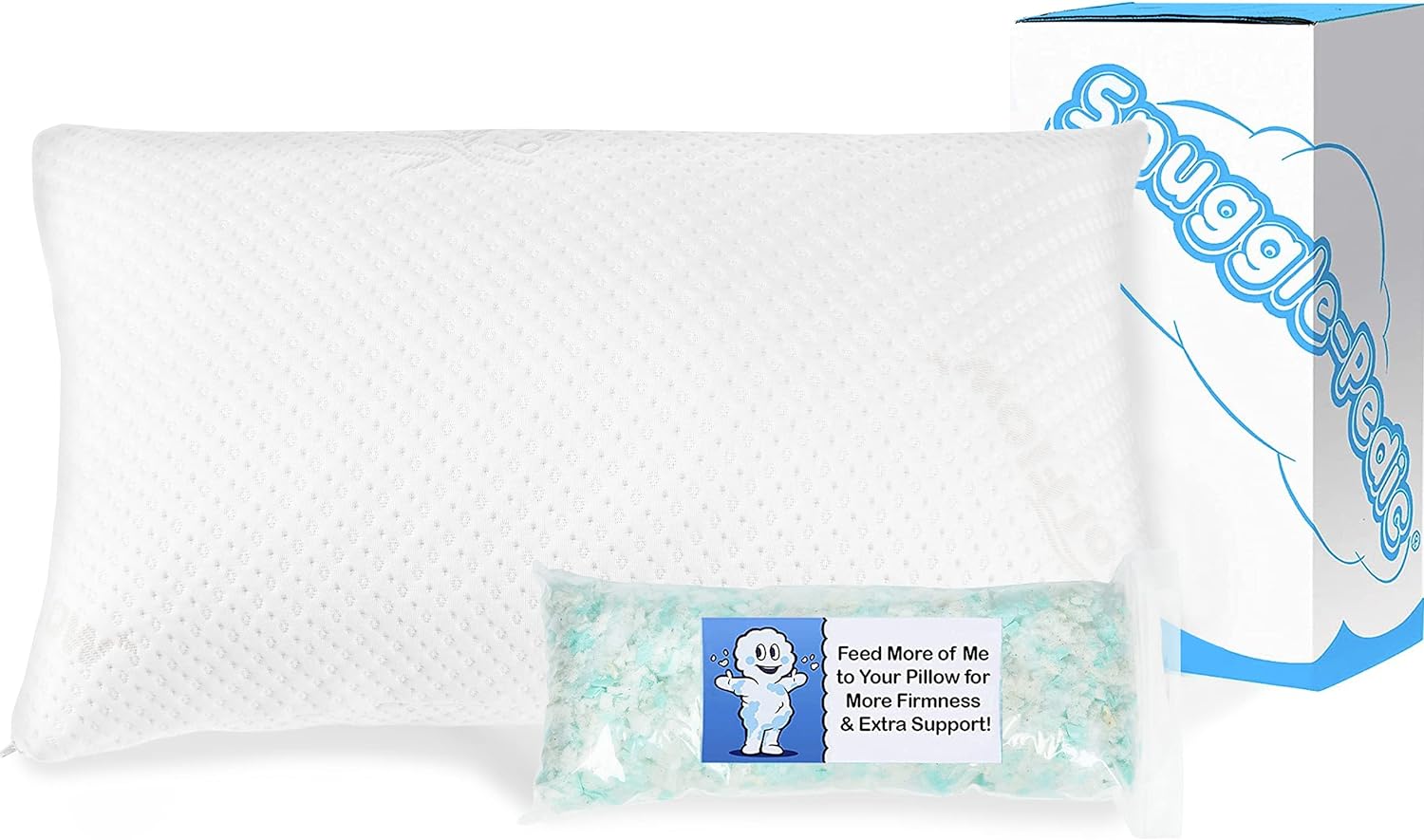 Snuggle-Pedic Adjustable Cooling Pillow - Shredded Memory Foam Pillows for Side, Stomach & Back Sleepers - Fluffy or Firm - Keeps Shape - College Dorm Room Essentials for Girls and Guys - King