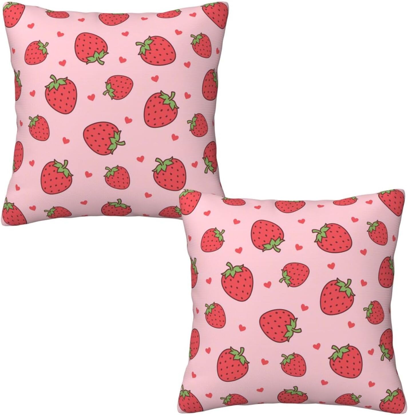 Cute Strawberry Pink Throw Pillow Covers 18 X 18 Inch Set of 2 Spring Summer Decorative Pillow Cases Cushion Covers for Sofa Couch Car Bedroom Home Decor