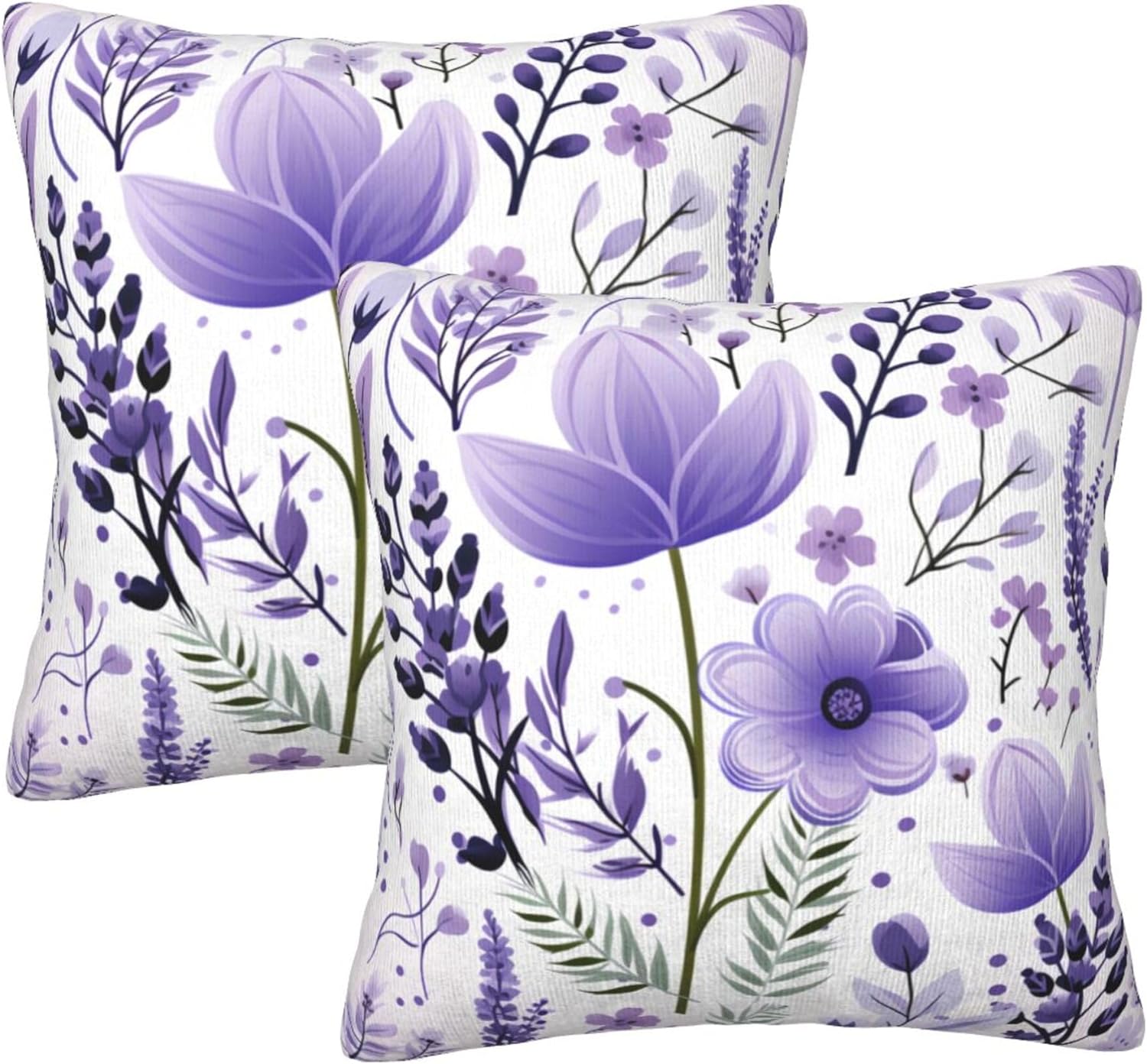 2 Pcs Purple Floral Throw Pillow Case, Cute Flower Decor Pillow Cover, Bedroom Living Room Cushion Cover for Couch Sofa Bed, 18'' x 18''