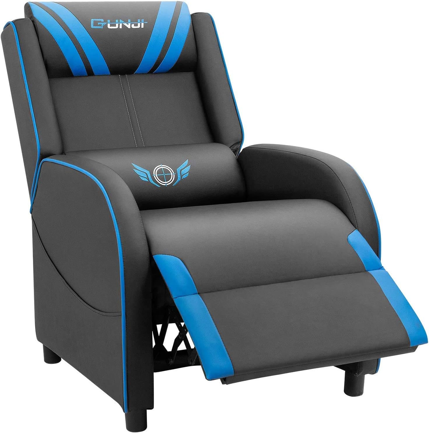 JUMMICO Gaming Recliner Chair PU Leather Single Recliner Sofa Adjustable Modern Living Room Recliners Home Theater Recliner Seat (Blue)