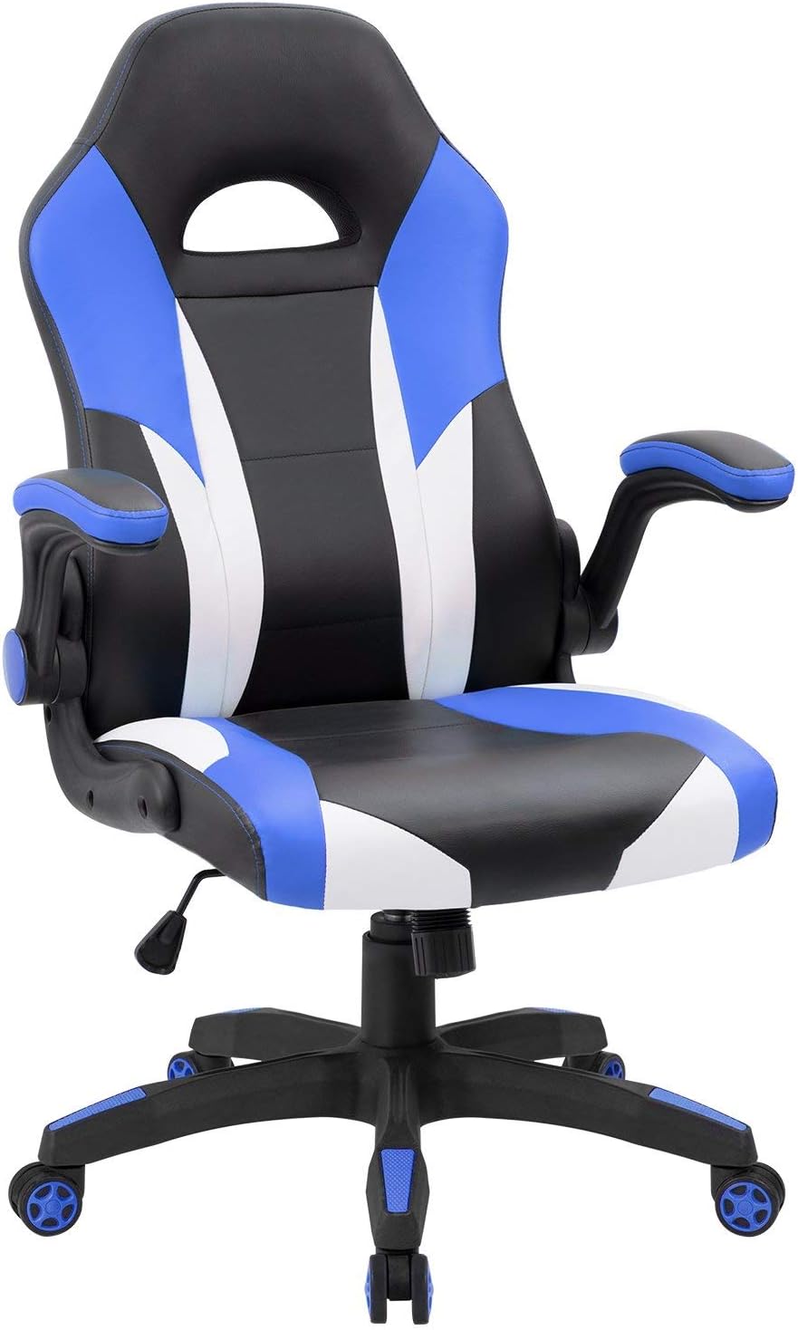 JUMMICO Gaming Chair Ergonomic Leather Racing Computer Chair High Back Adjustable Swivel Executive Office Desk Chair with Flip-Up Armrest (Blue)