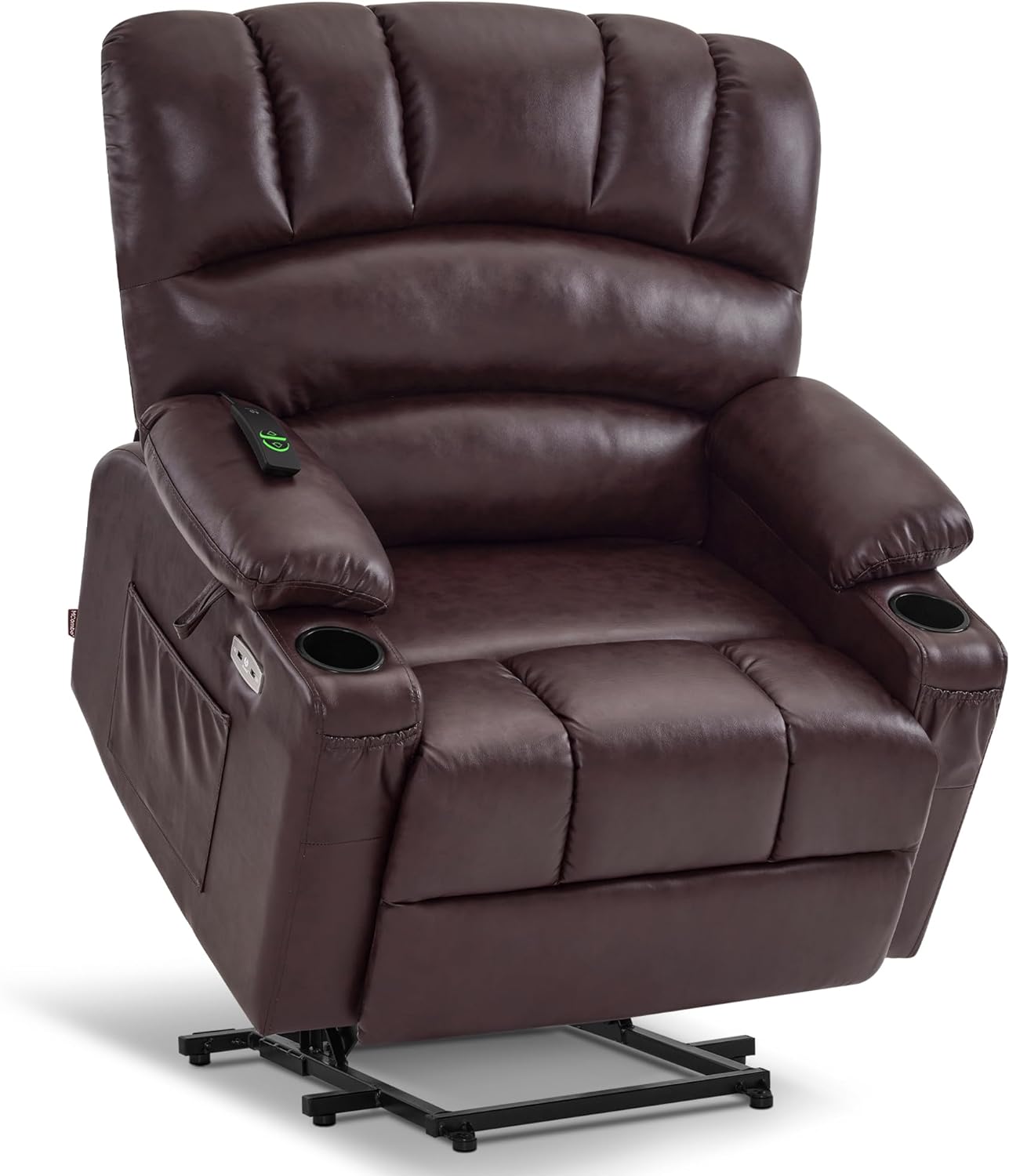 MCombo Power Lift Recliner Chair Sofa with Massage and Heat for Big Elderly People, Cup Holders, USB Ports, Side Pockets, Faux Leather R7096 (Medium-Wide, Dark Brown)