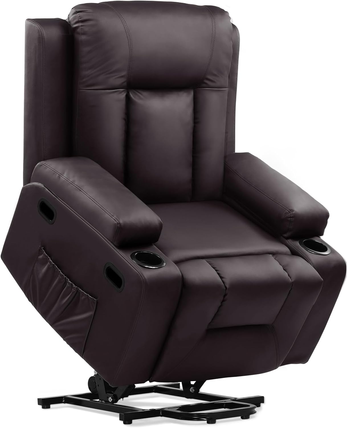 COMHOMA Power Lift Recliner Chair for Elderly and Adults Electric PU Leather Recliners Electric Sofa Chair with Massage & Heat, Cup Holders, Side Pockets (Brown)