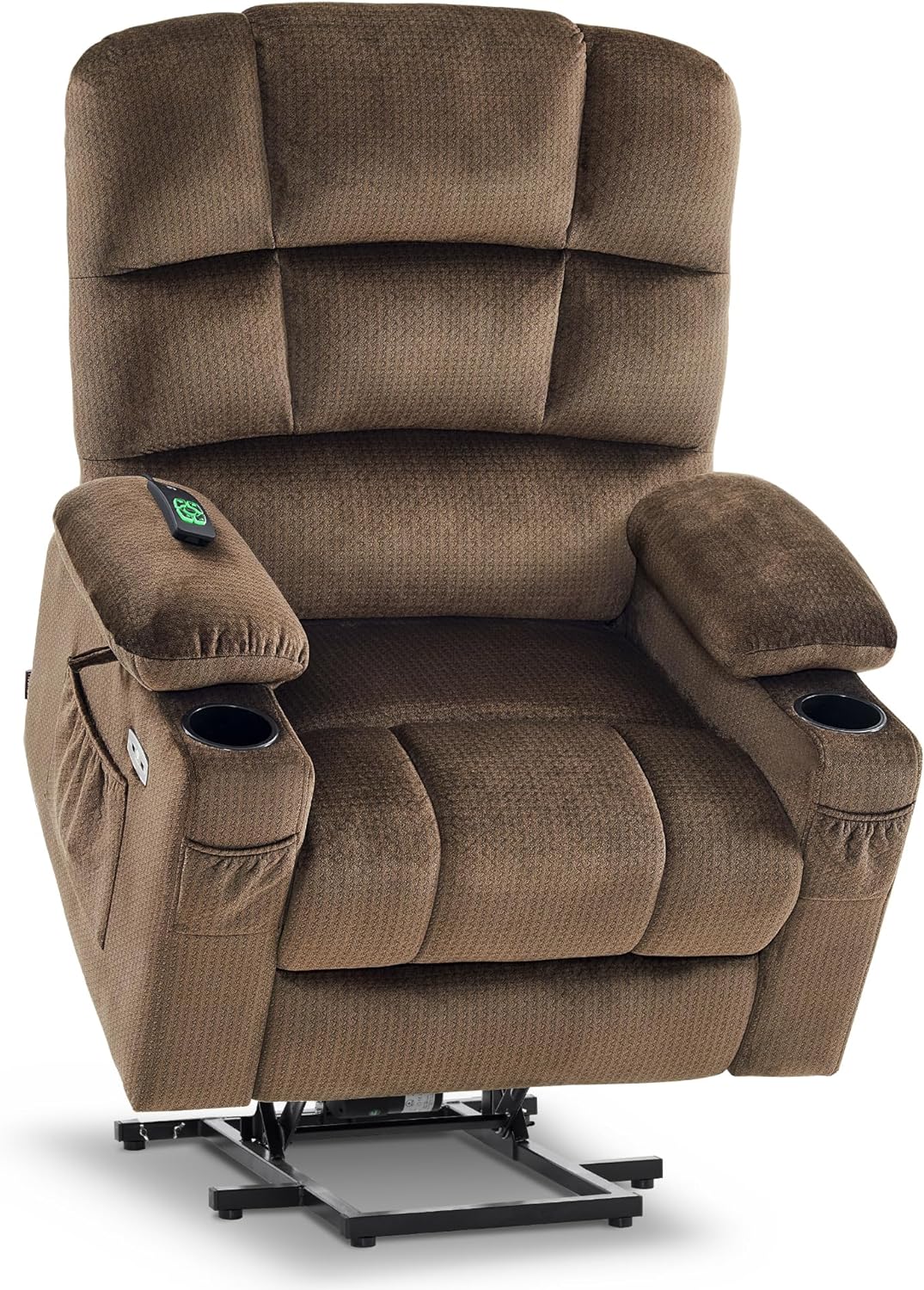 MCombo Dual Motor Power Lift Recliner Chair with Massage and Heat for Elderly, Fabric 7679 (Medium, Brown)