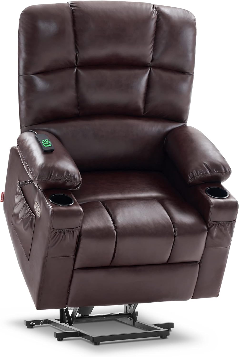 MCombo Large Lay Flat Dual Motor Power Lift Recliner Chair Sofa with Massage and Heat for Elderly People, Infinite Position, Faux Leather 7680 (Dark Brown, Large)