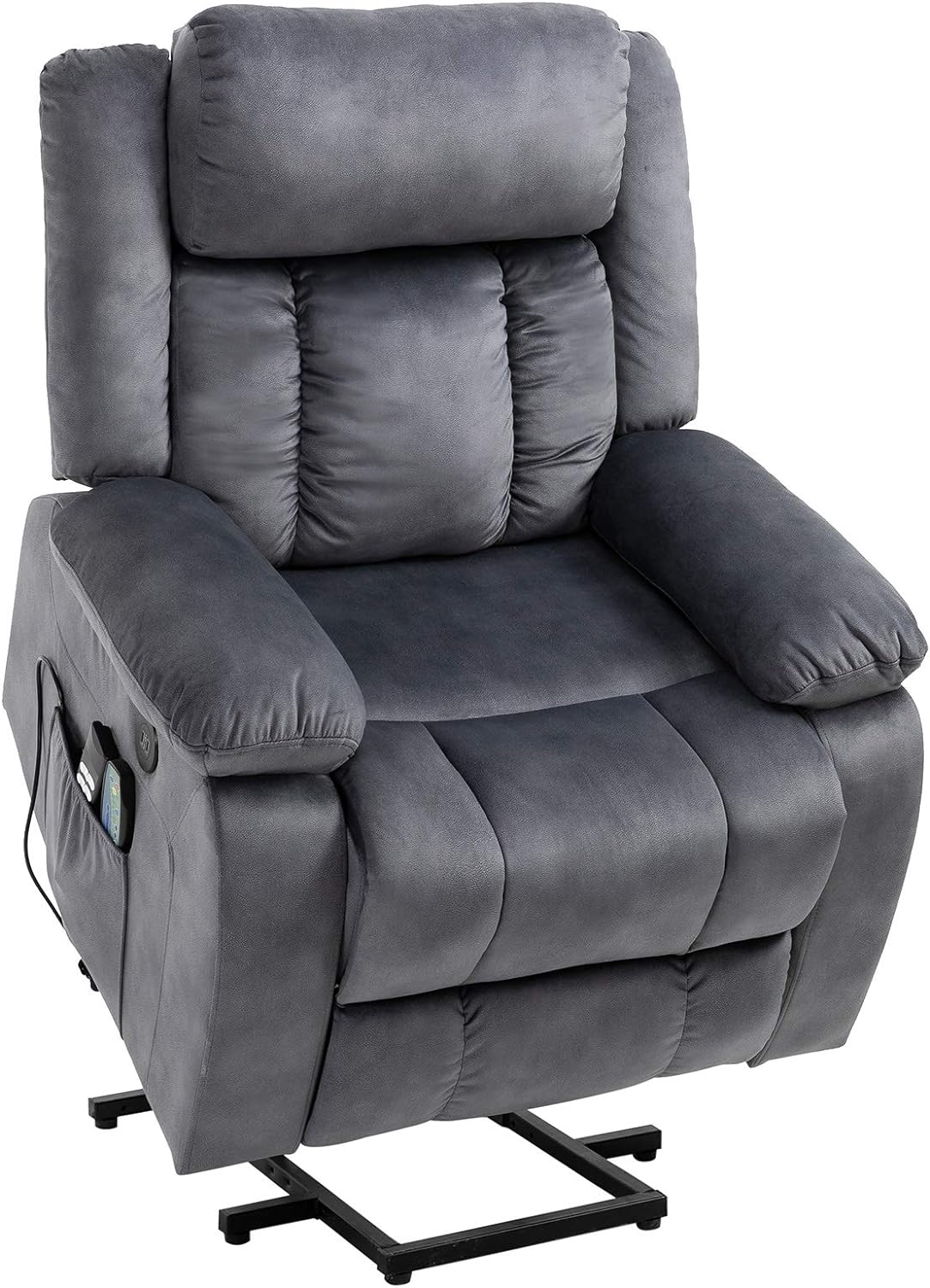 Power Lift Chair,Lift Recliner for Elderly,Fleece Massage Recliner Chair with Adjustable Headrest/Heat/Side Pockets/USB Charge Port for Living Room (Grey)