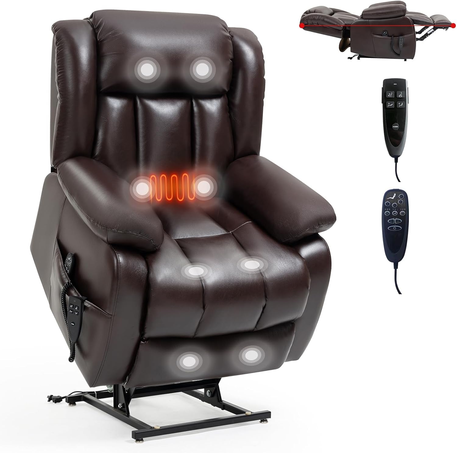 Lay Flat Dual Motor Power Lift Recliner Chair for Elderly, with Massage and Heat, Electric Power Lift Recliner, Infinite Position, Breathable Leather Brown