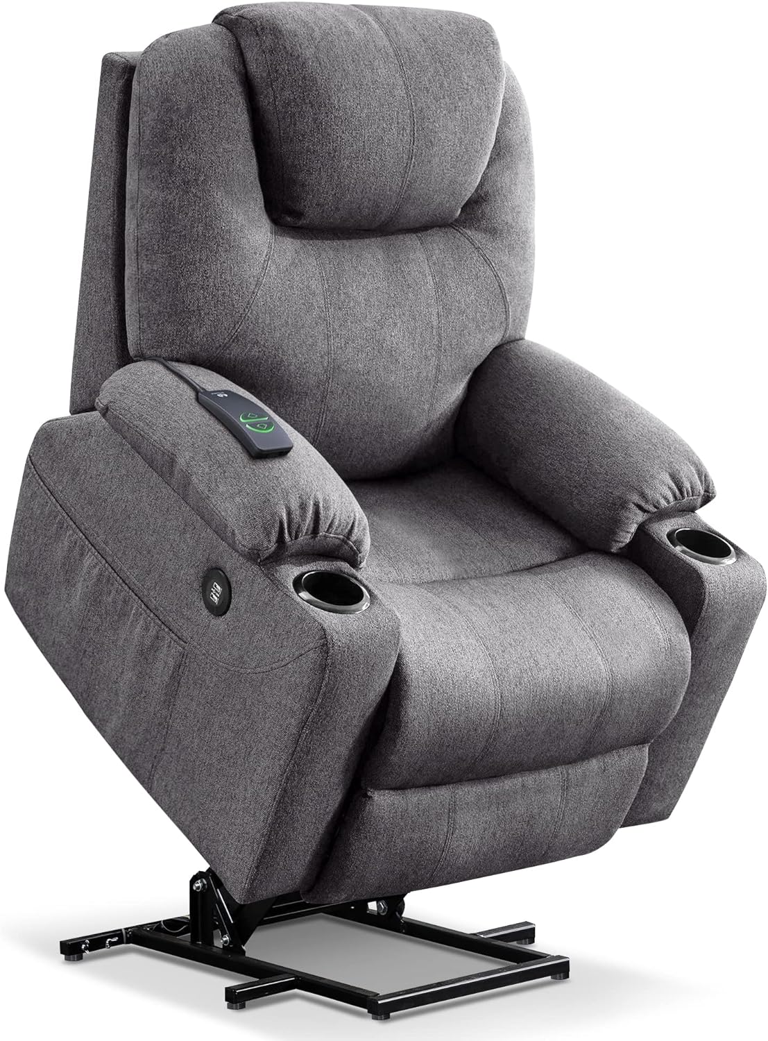 MCombo Medium Power Lift Recliner Chair Sofa with Massage and Heat for Elderly, 3 Positions, Cup Holder1s, and USB Ports, 2 Side Pockets, Fabric 7040 (Medium, Gray)