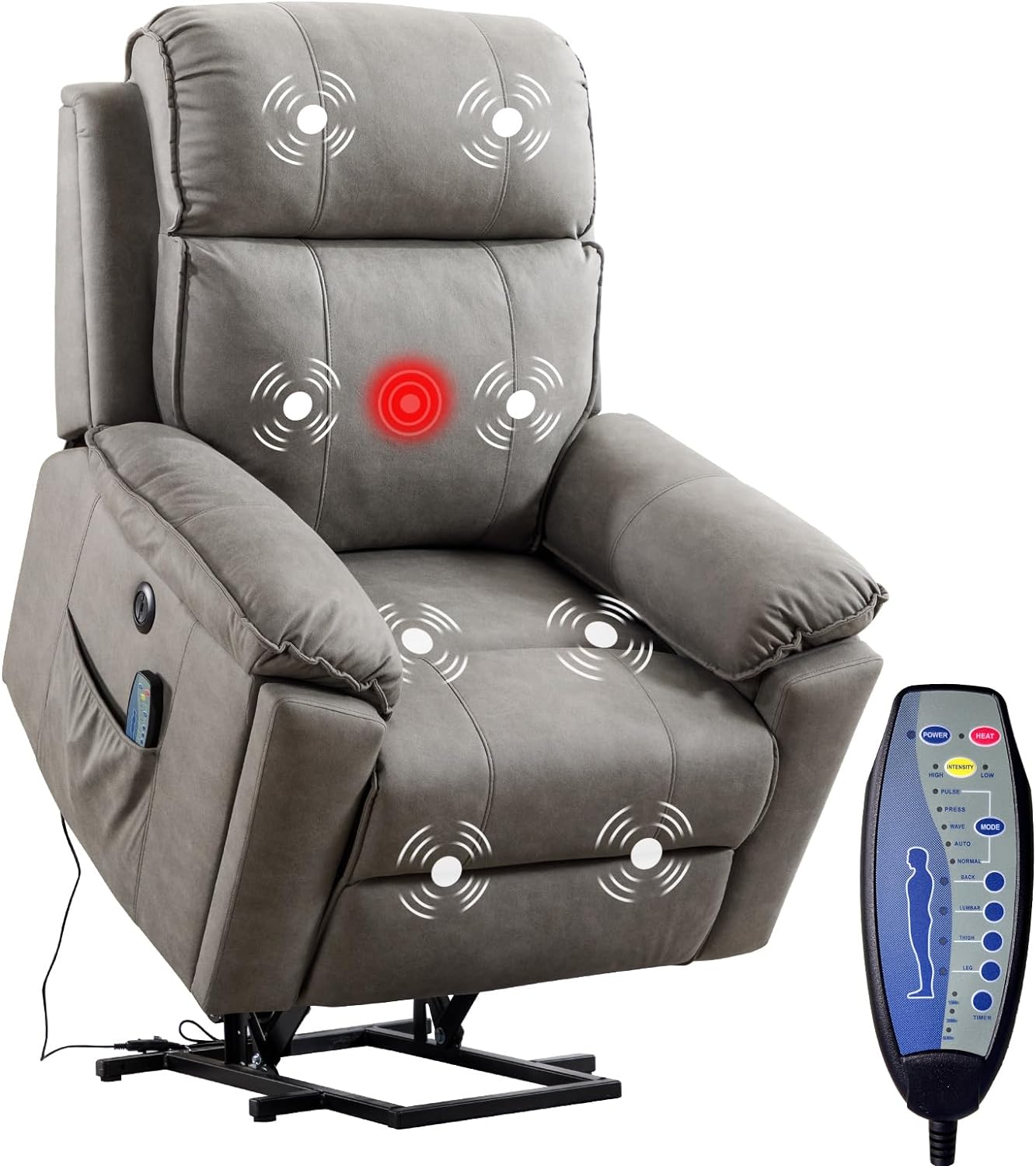 Large Power Lift Chair with Massage and Heat for Elderly Recliner, Grey