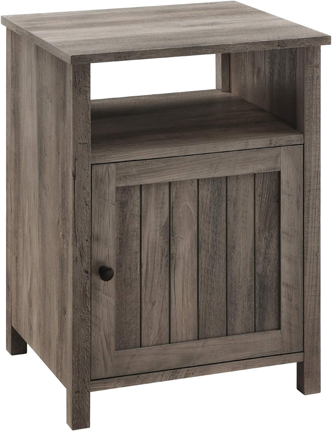 Walker Edison Modern Farmhouse Grooved Door Wood Side Accent Table Living Room Storage Small End Table With Cabinet Door, 18 Inch, Grey Wash