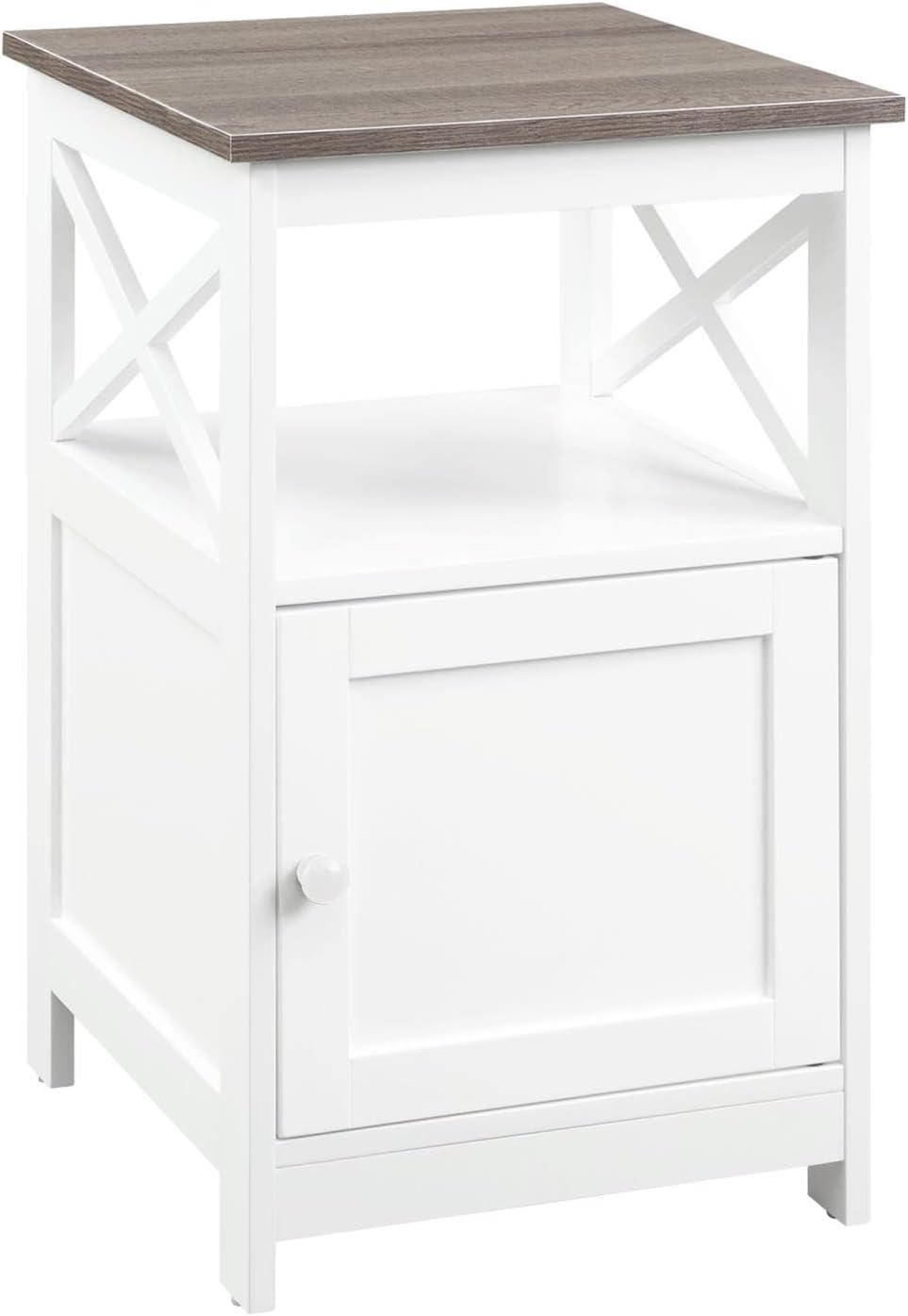 Convenience Concepts Oxford End Table with Storage Cabinet and Shelf, Driftwood/White