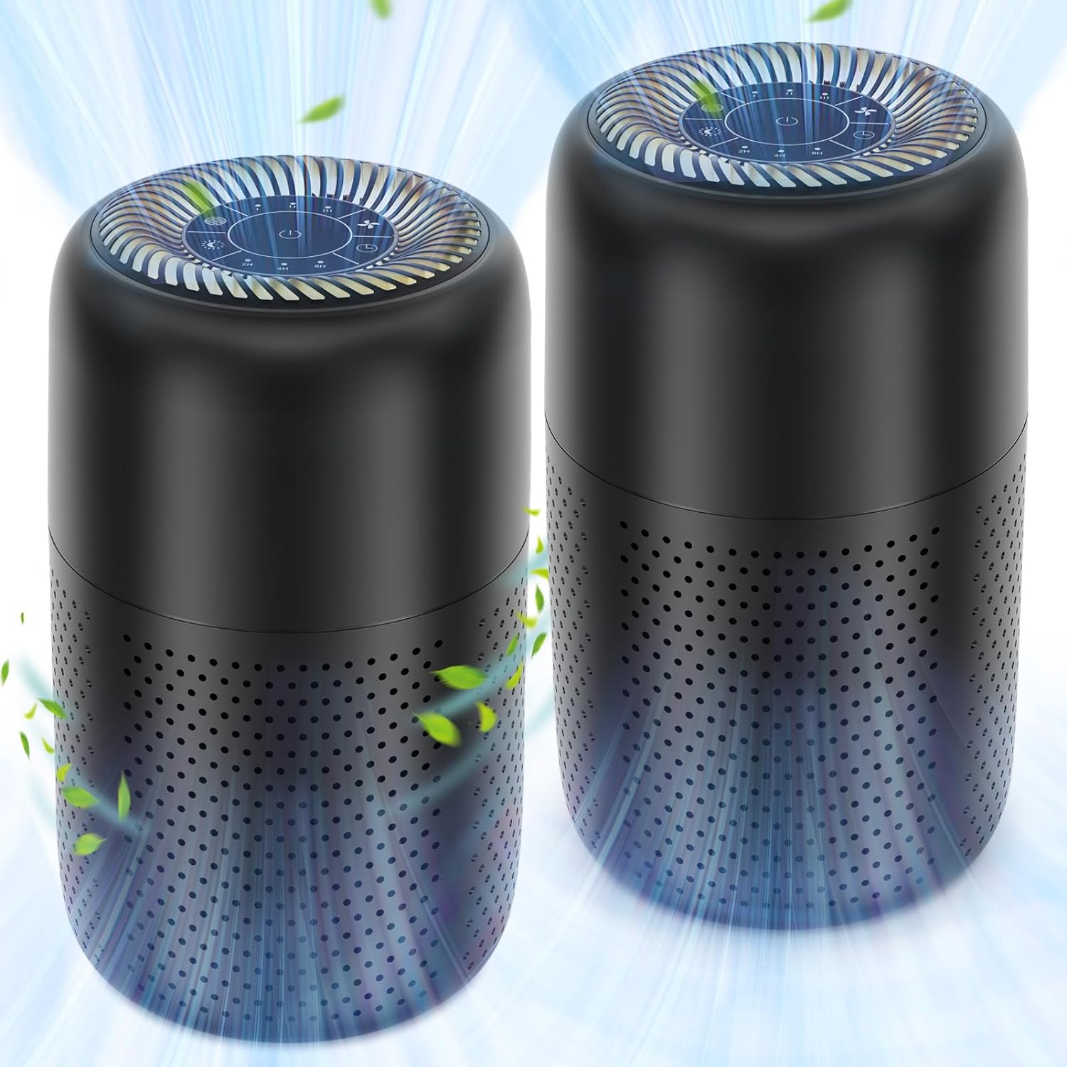 2 Pack Vhoiu Air Purifiers for Home Bedroom up to 600ft, Quiet Air Purifier With Night Light, Whole House Has Fresh Air, H13 True HEPA Air Cleaner For Office, Dorm, Apartment, Kitchen (KJ50 Black)