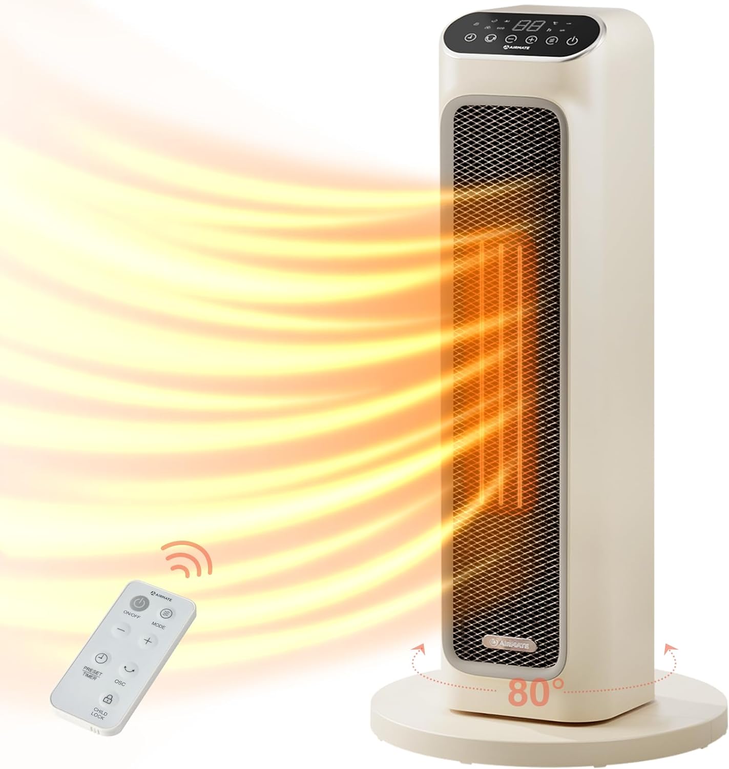 Space Heater for Indoor Use,Fast Quiet Heating Portable Electric Heater with Remote, 80Oscillating Room Heater with Smart Thermostat for Office, Garage, Bedroom (HP15241-G-2)