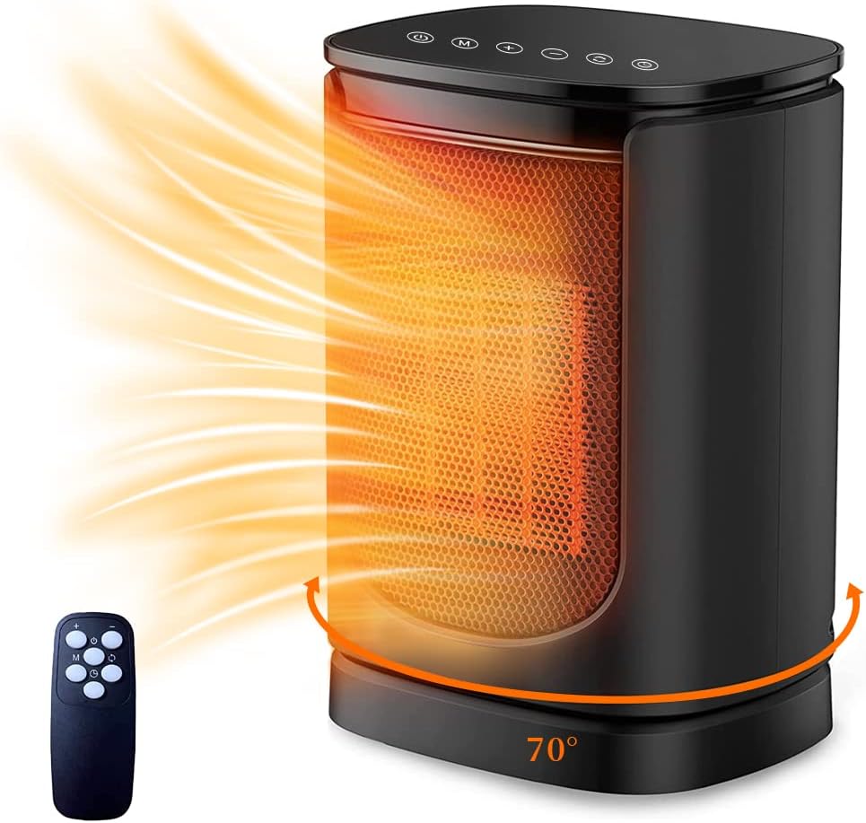 Space Heater, Portable Heater with Thermostat and Remote, Warm and Cold Air 1800W Fast Heating PTC Electric Heater, 1-12h Timer, 90 Quiet Oscillating Overheat Protect Small Heater for Indoor Bedroom