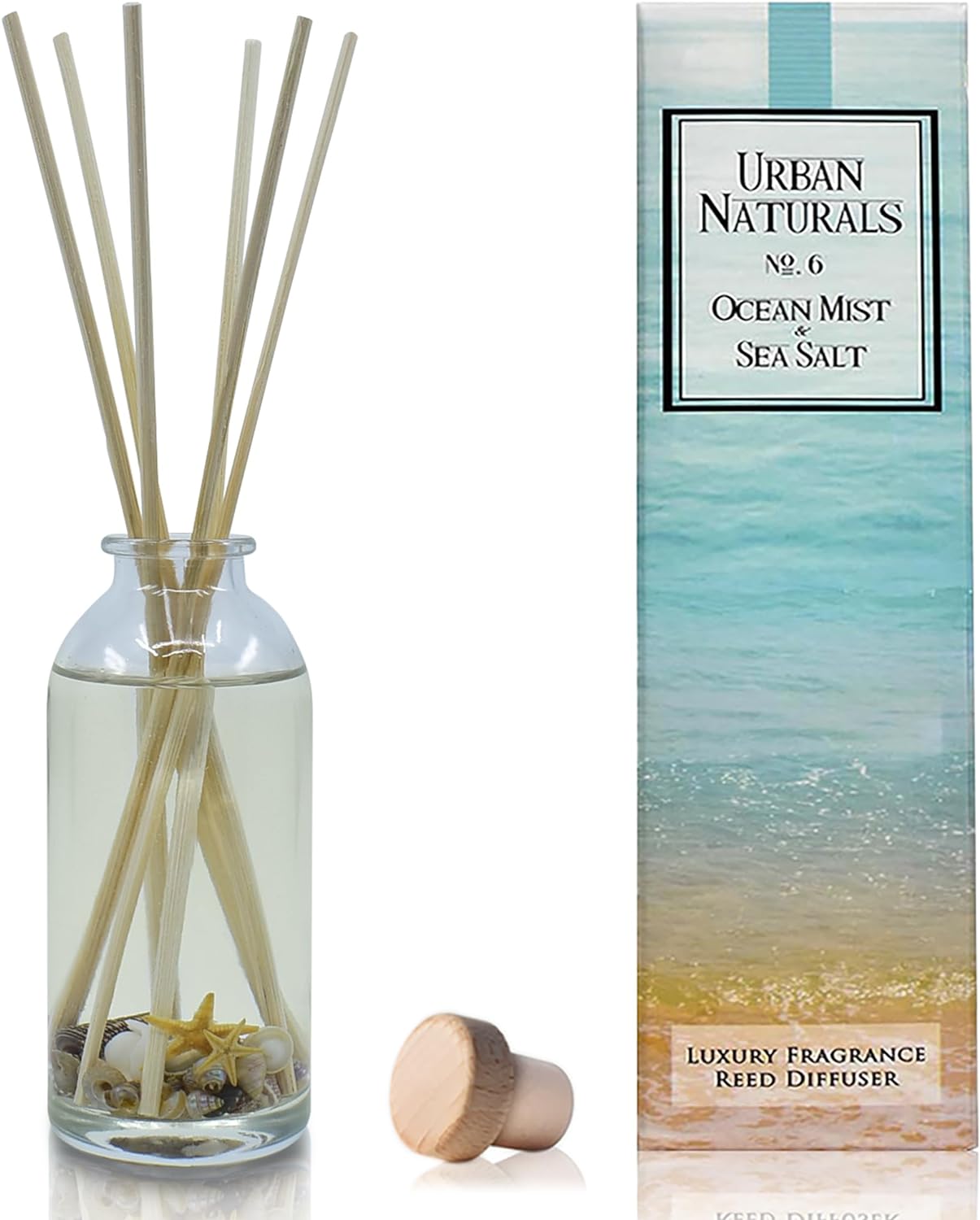 Urban Naturals Ocean Mist & Sea Salt Reed Diffuser Set | Made with Essential Oils & Real Botanicals | Decorative Air Freshener for Large Rooms | Beautiful Home Dcor Makes a Great Gift