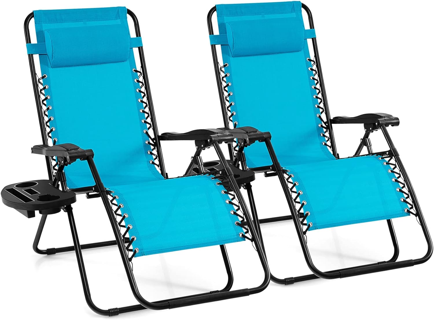 Giantex 2 PCS Zero Gravity Chair, Outdoor Chaise Lounge with Cup Holder, Patio Folding Chairs Recliner for Yard Pool Lawn Balcony, Blue