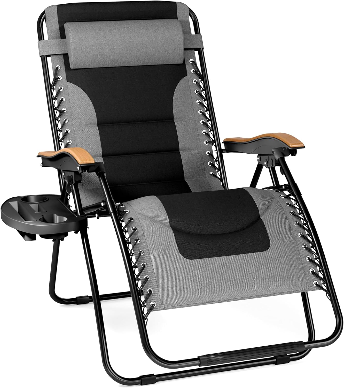 PHI VILLA XXL Oversized Padded Zero Gravity Chair, Foldable Patio Recliner, 30 Wide Seat Anti Gravity Lounger with Cup Holder, Support 400 LBS (Gray)