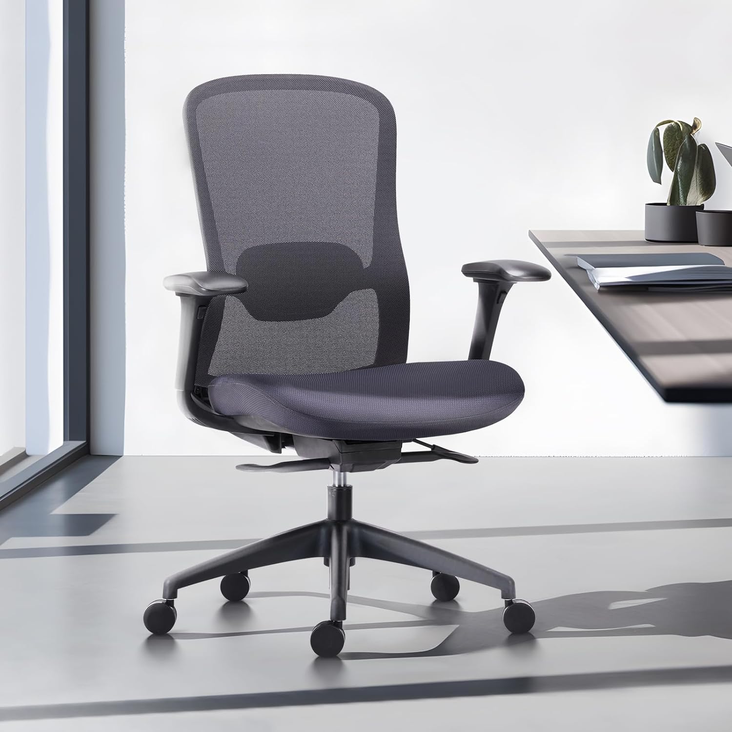 Ergonomic Mesh Office Chair, Mid Back Computer Executive Desk Chair with 4D Armrests, Slide Seat, Tilt Lock and Lumbar Support