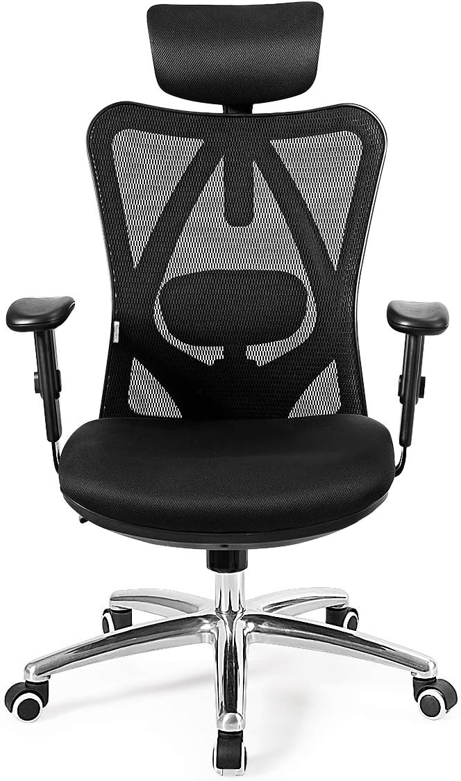 POWERSTONE Home Office Chair, Mesh High-Back Computer Desk Chair with Up & Down and Left & Right Adjustable Lumbar Support, Adjustable Armrest Headrest 90-135 Reclining Rolling Swivel Chair