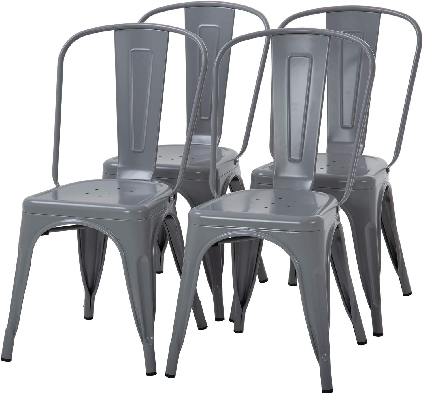 FDW Dining Chairs Set of 4 Indoor Outdoor Chairs Patio Chairs Furniture Kitchen Metal Chairs 18 Inch Seat Height 330LBS Weight Capacity Restaurant Chair Stackable Chair Tolix Side Bar Chairs,Gray