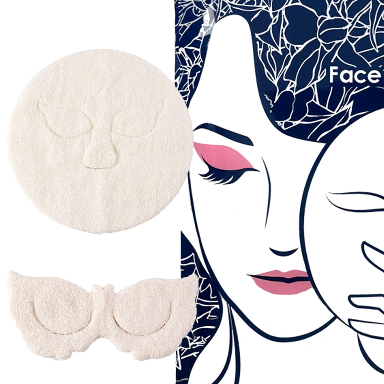 Self Care,Reusable Face Towel Mask Butterfly Design Eye Mask Set,Spa Facial Towels,Cold Hot Compress Facial Steamer Towel for Anti Aging Moisturizing Soothing Skin Care,Beauty Salon,Washable(2Pack)