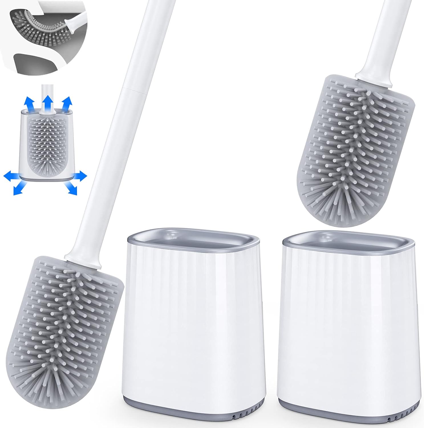 2 Pack Toilet Brush, Toilet Bowl Brush and Holder with Ventilated Holder, Toilet Scrubber with Silicone Bristles, Toilet Cleaner Brush for Deep Cleaning