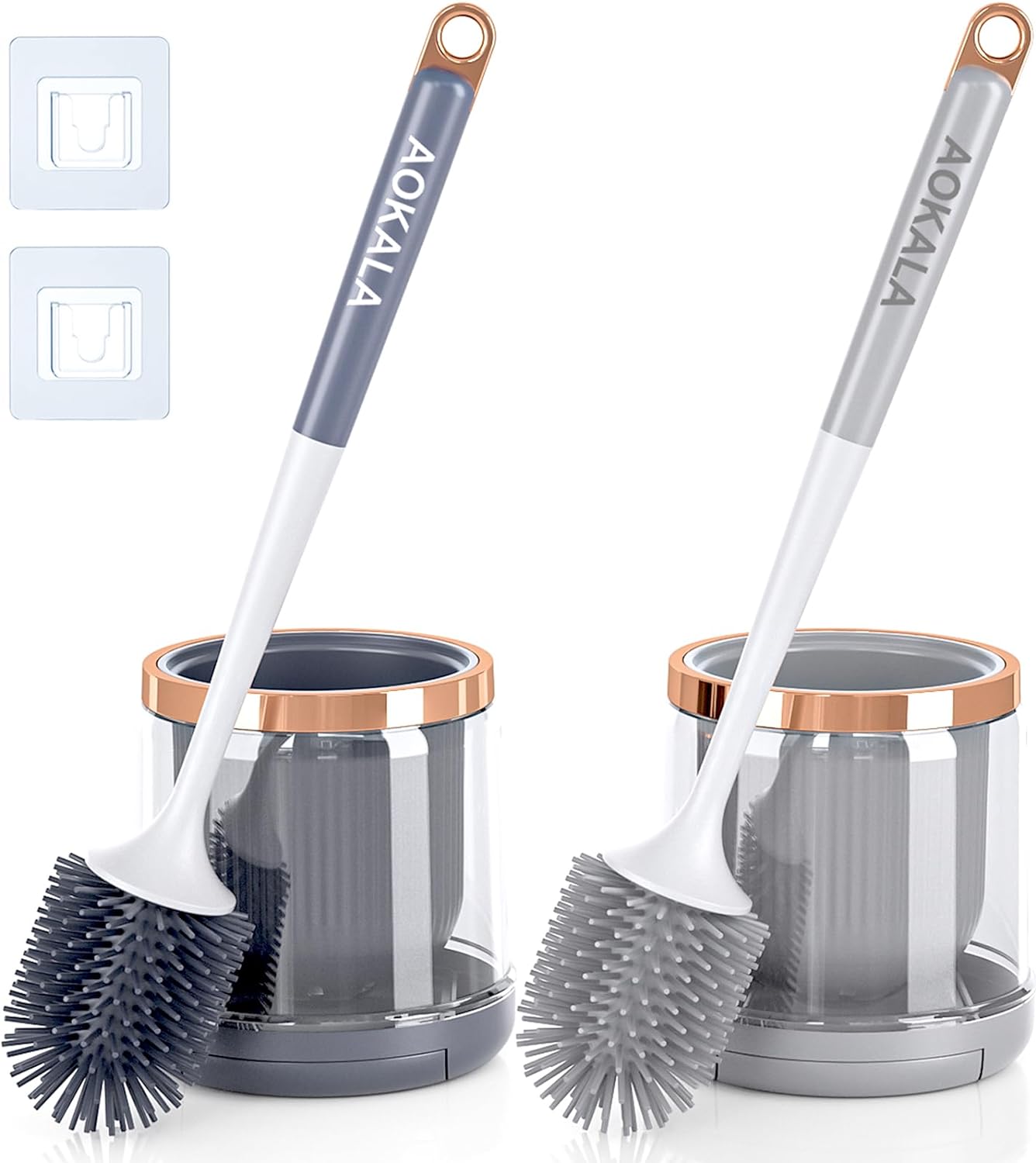 Silicone Toilet Brush Set, 2 Pack Toilet Bowl Brush and Holder with Tweezers Long Handle, Toilet Cleaner Brush for Bathroom Deep Cleaning, Elegant Toilet Scrubber Bathroom Decor Accessories