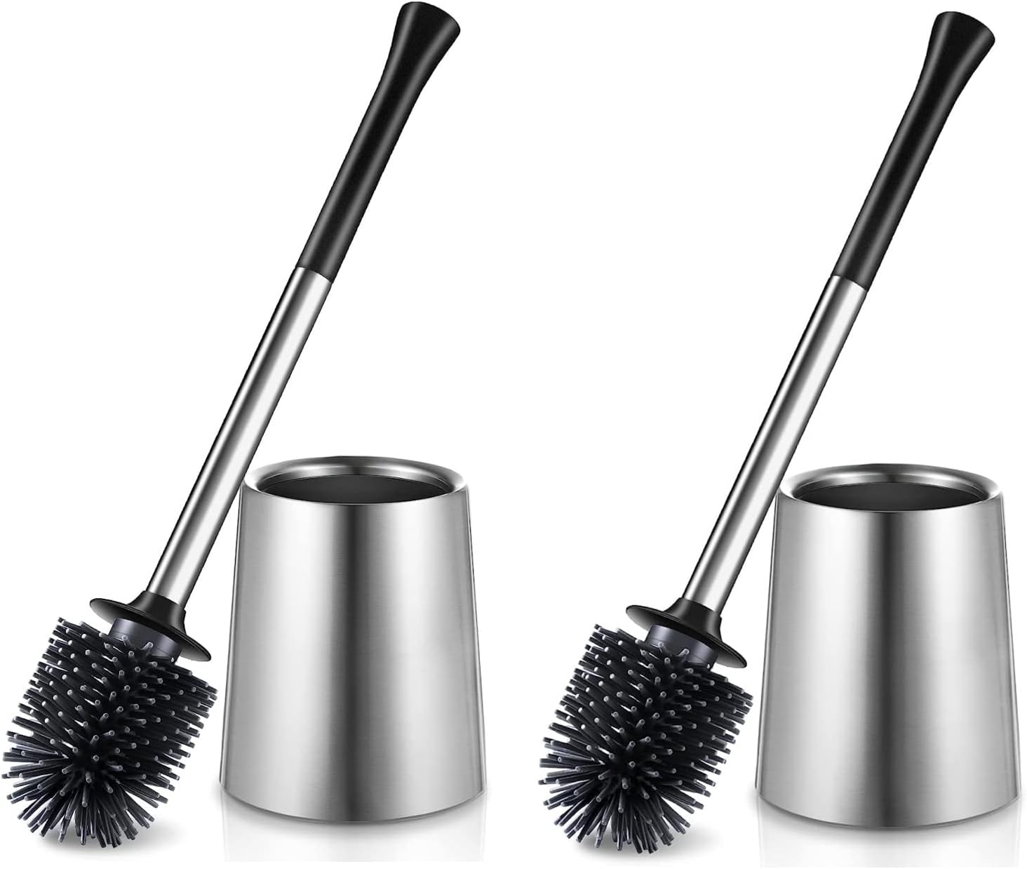 Toilet Bowl Brush Holder Set: 2Pack Silicone Stainless Steel Deep Cleaning Toilet Cleaner Brush for Bathroom Restroom - Compact Modern Rv Toilet Scrubber Accessories with Caddy