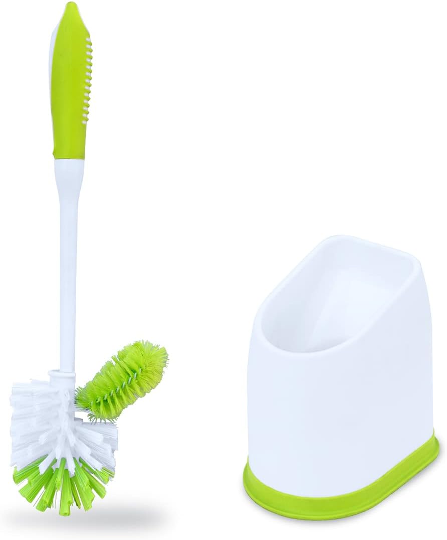 Pine-Sol Toilet Bowl Cleaner Brush with Holder | Heavy Duty Cleaning Wand with Under The Rim Scrubber, Non-Slip Handle, Storage Caddy | Bathroom Supplies, Yellow, Green