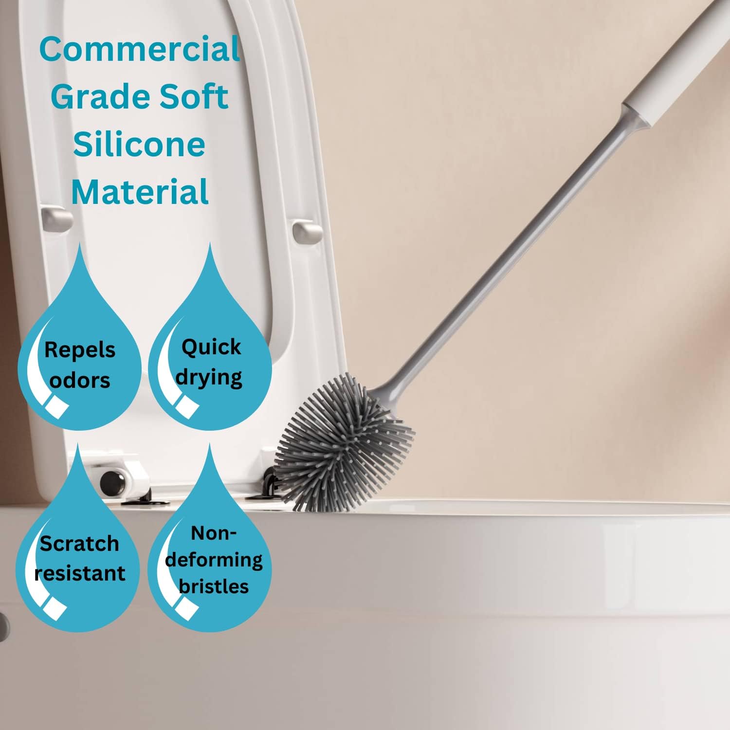 Bathroom Toilet Bowl Cleaner and Ventilated Holder Set - Toilet Brush for Cleaning with Silicone Scrubber