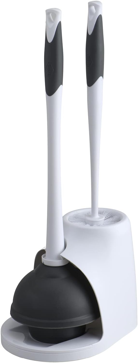 Clorox Toilet Plunger and Bowl Brush Combo Set with Caddy, White/Gray