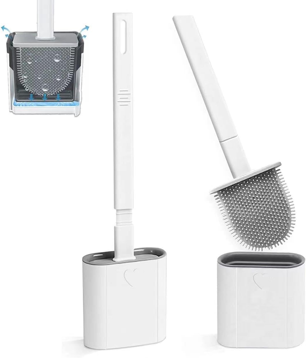 2 Pack Toilet Brush with Ventilated Drying Holder, Flexible Toilet Bowl Brush Bathroom Cleaning Bowl Brush Kit Sturdy Cleaning Toilet Brush, Floor Standing & Wall Mounted Without Drilling