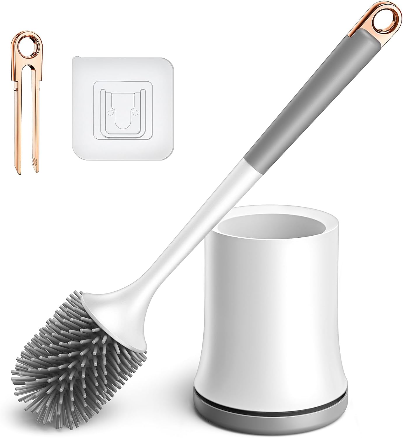 Toilet Bowl Brush Holder Set: Silicone Deep Cleaning Toilet Cleaner Caddy Brush for Bathroom - Compact Modern Rv Toilet Scrubber Accessories with Tweezers and Ventilated Holder